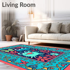 Whimsical Frog Butterfly Coral Garden Rug