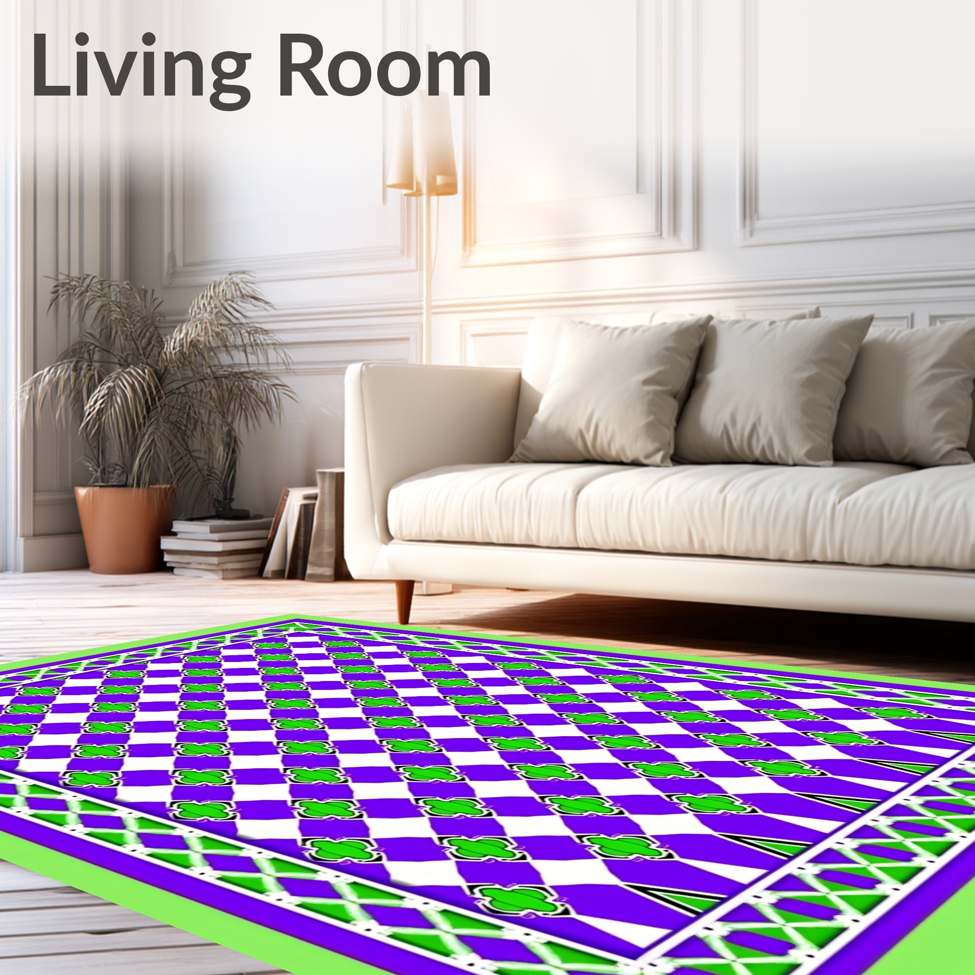 Vibrant Purple Green Clover Geometric Rug