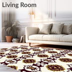 Maroon Gold Emblem Geometric Stripe Rug