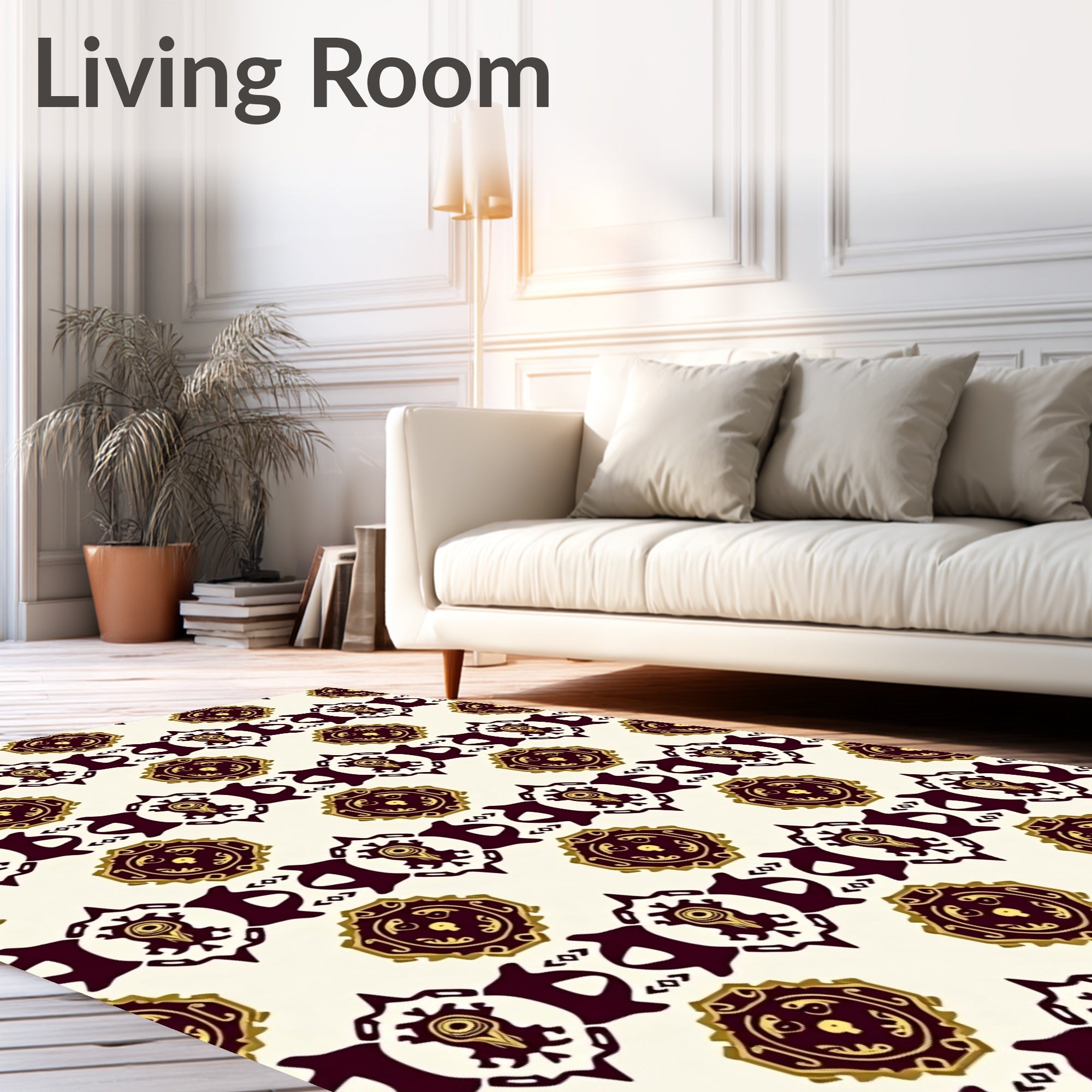 Maroon Gold Emblem Geometric Stripe Rug