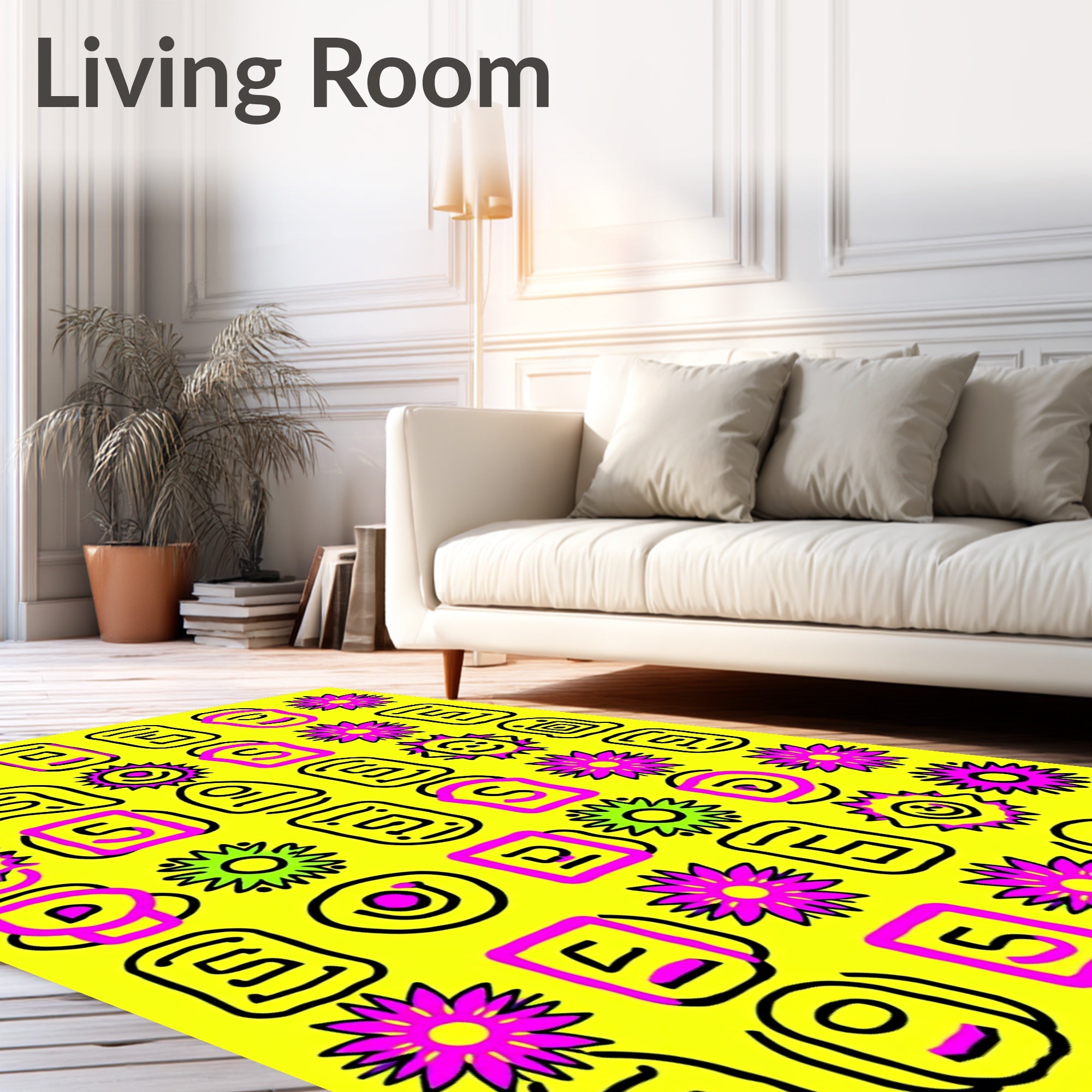 Vibrant Pink Yellow Sun Flower Collage Rug
