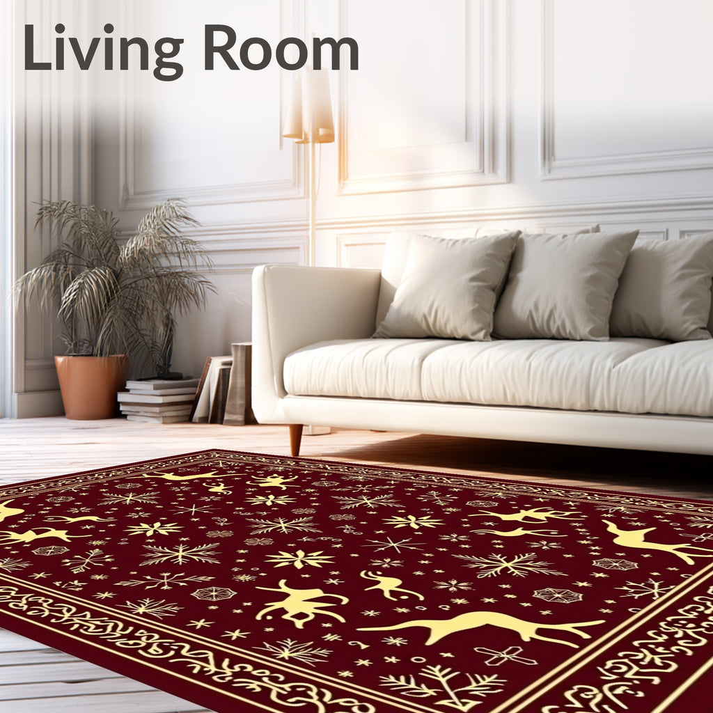 Red Deer Snowflake Border Rug