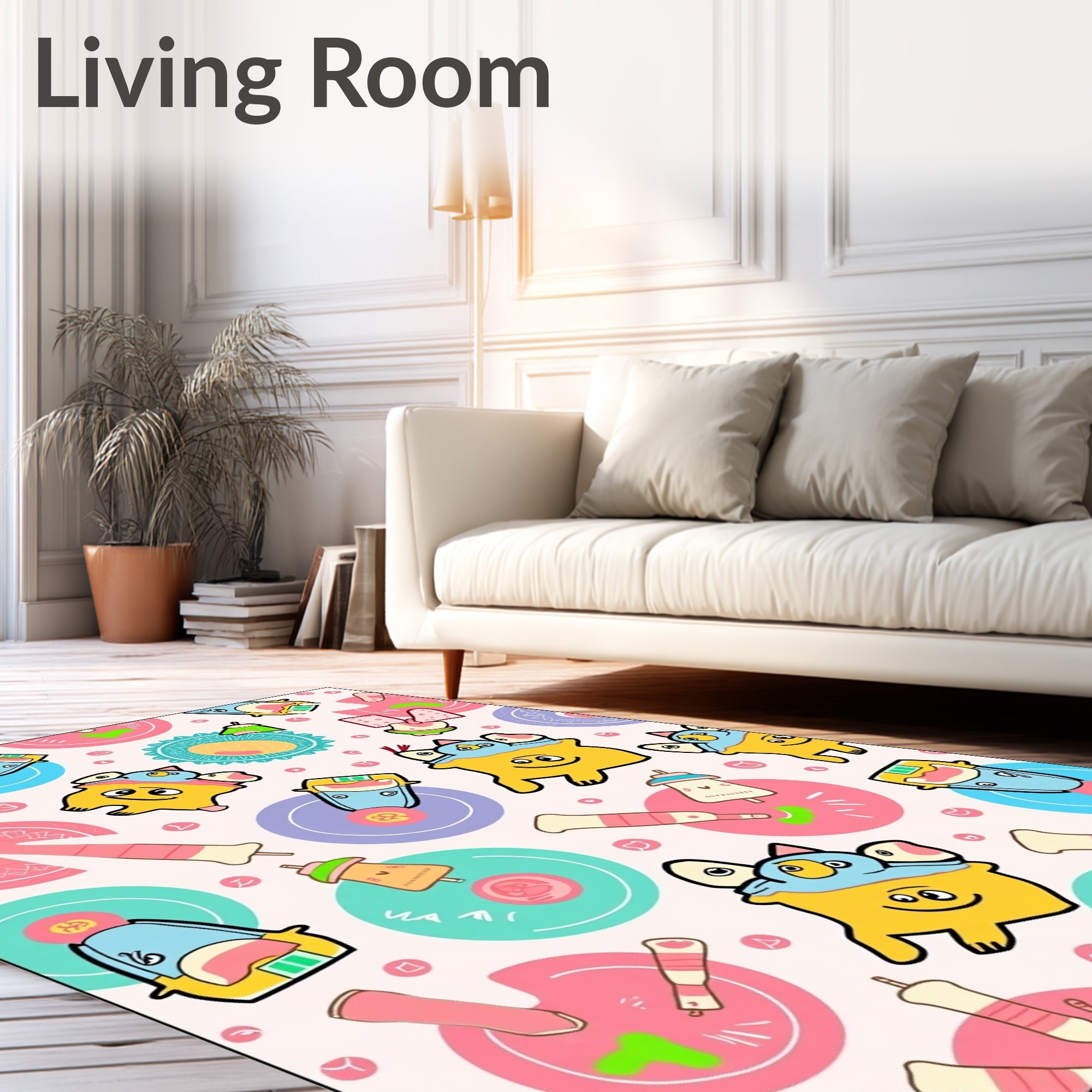 Cute Yellow Creature Circles Delight Rug