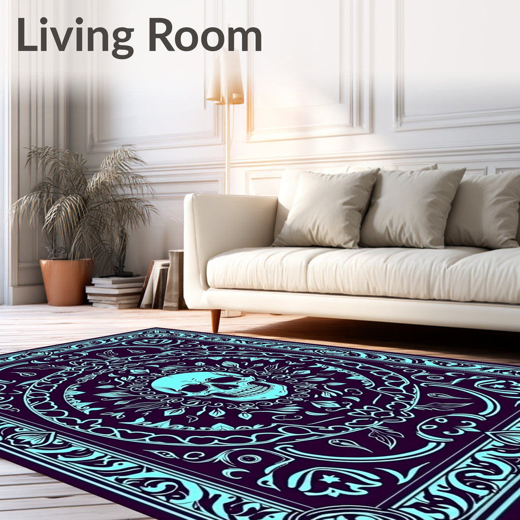 Cyan Skull Ornate Mandala Rug