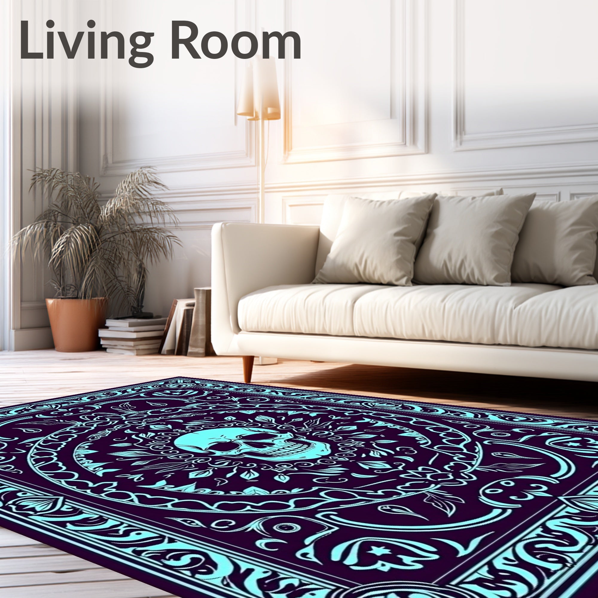 Cyan Skull Ornate Mandala Rug