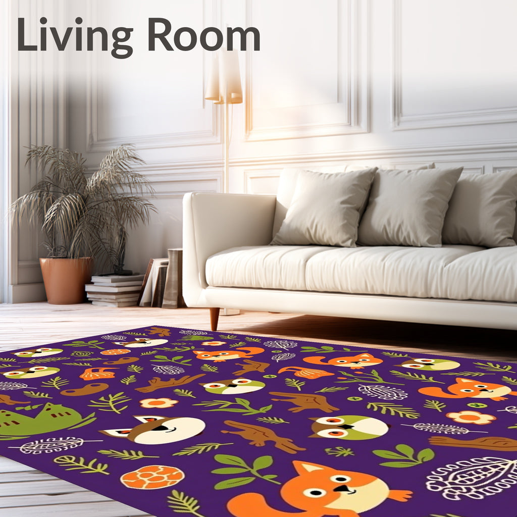 Cute Fox Owl Forest Garden Pillow Rug