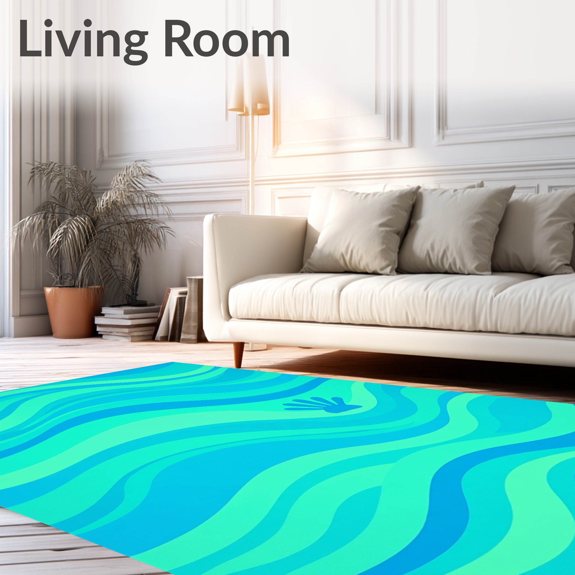 Aqua Teal Wavy Shell Scene Rug