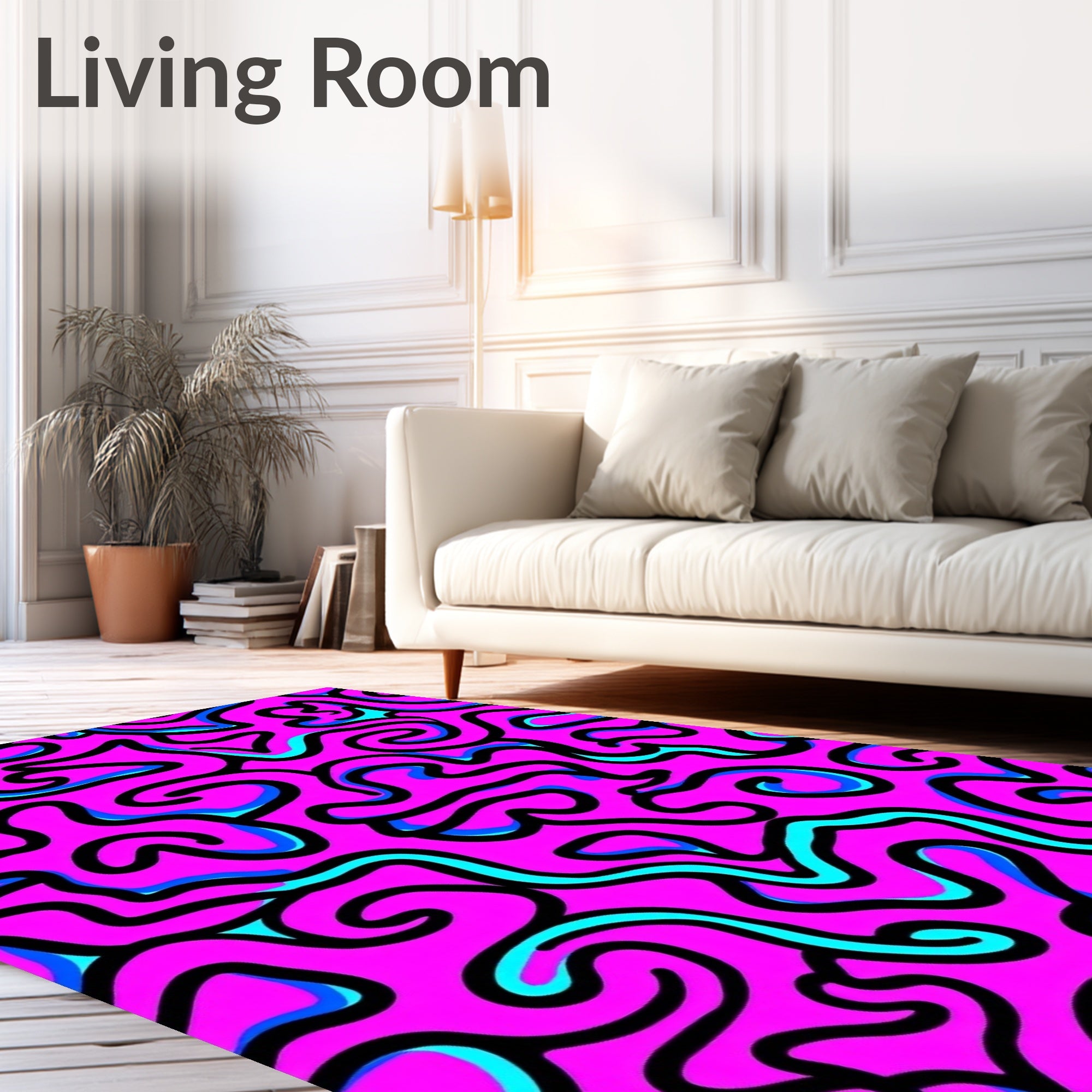 Vibrant Pink Swirls Abstract Maze Rug