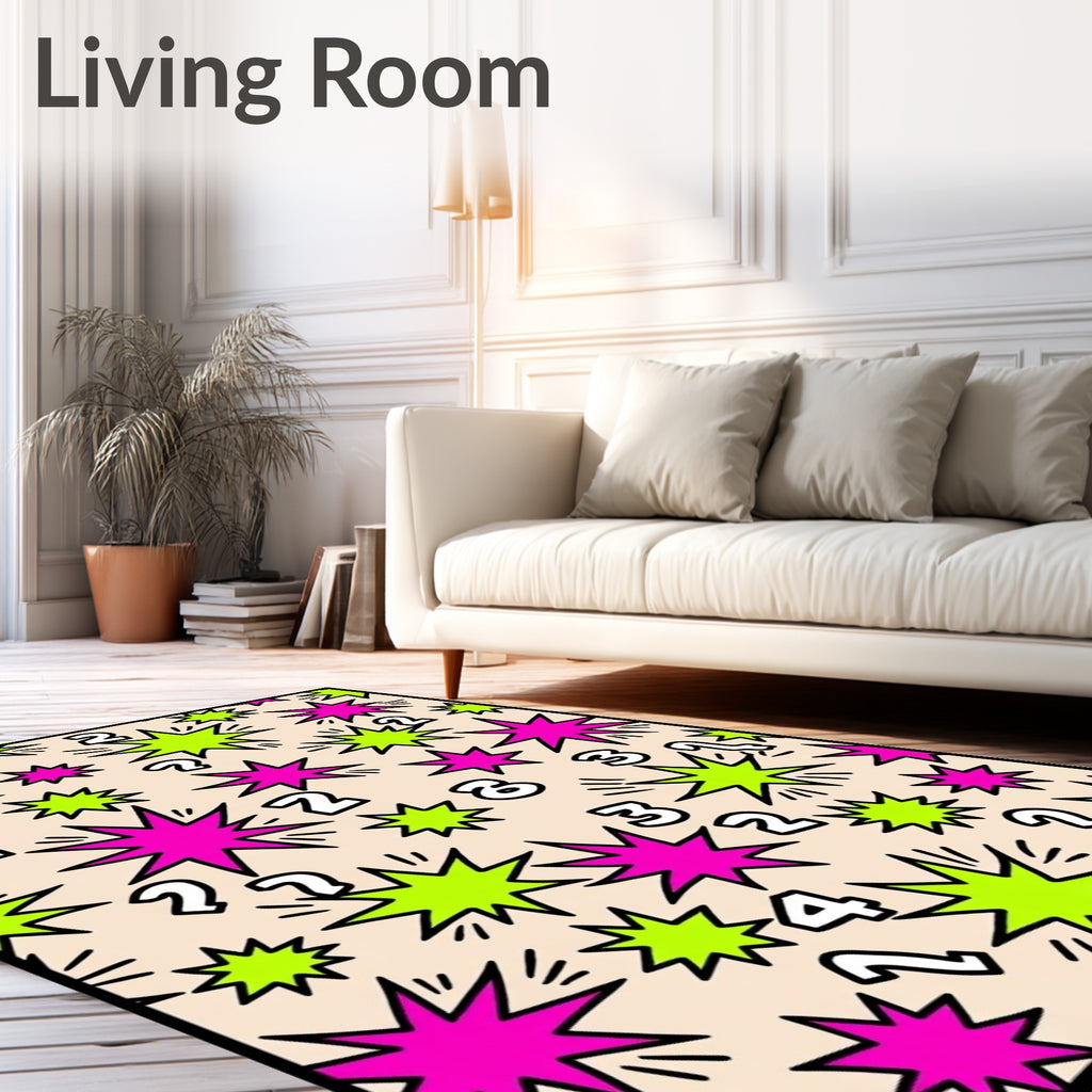 Pop Hot Pink Lime Numbers Explosion Rug