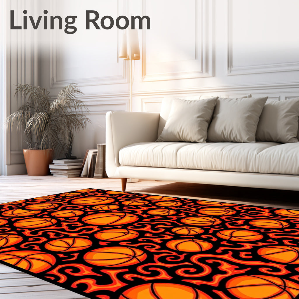 Fiery Orange Basketball Swirls Rug