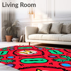 Whimsical Red Corgi Floral Medallion Rug