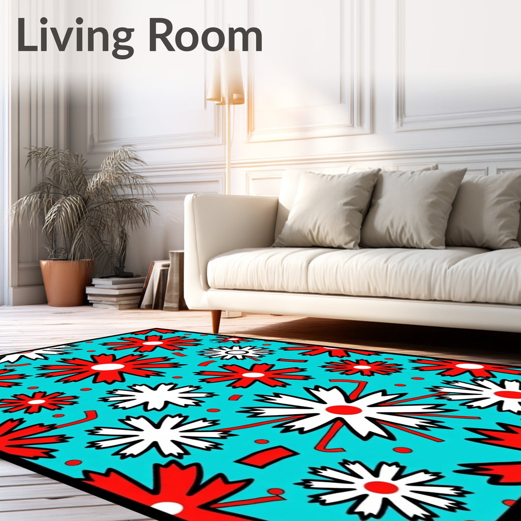 Bold Red White Flower Power Rug