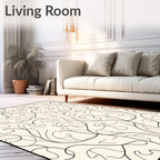 Cream Black Swirling Botanical Damask Rug