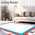 Coral Teal Swirl Border Rug