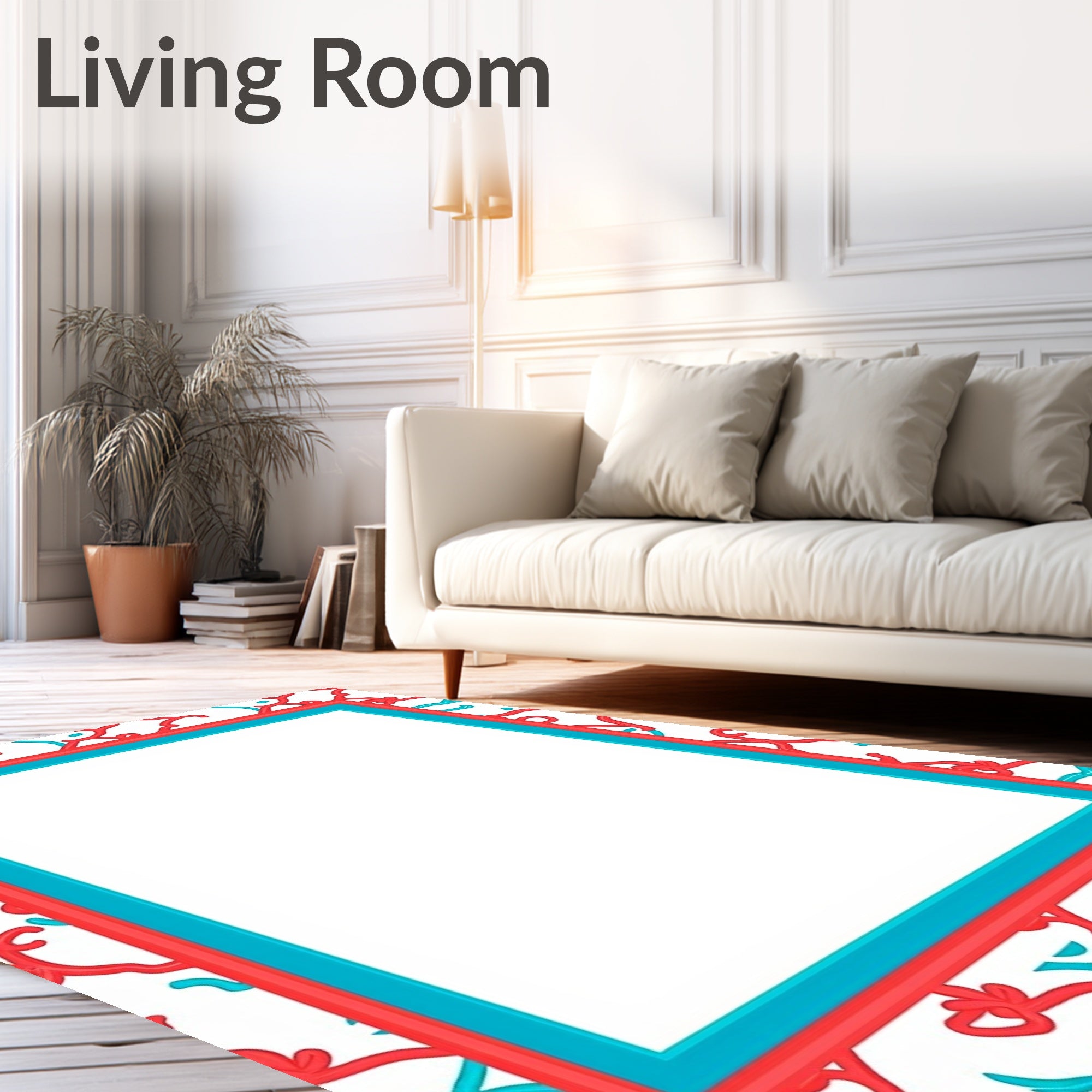 Coral Teal Swirl Border Rug