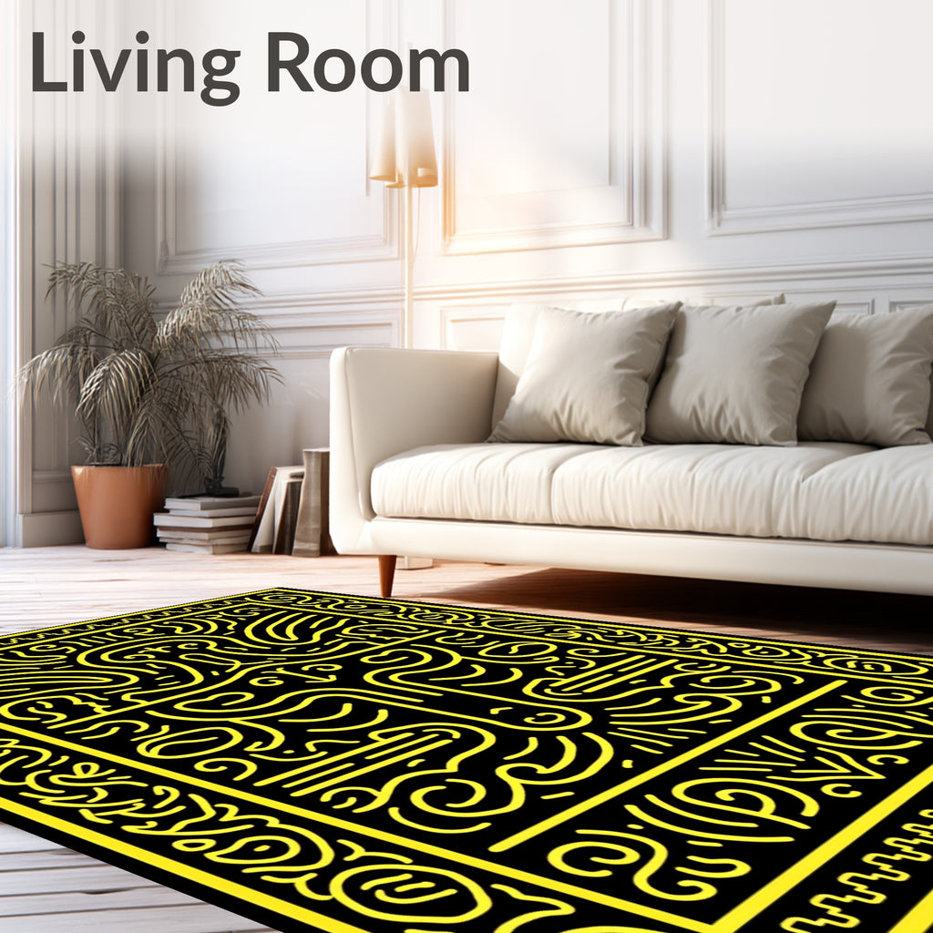 Bold Yellow Organic Abstract Rug