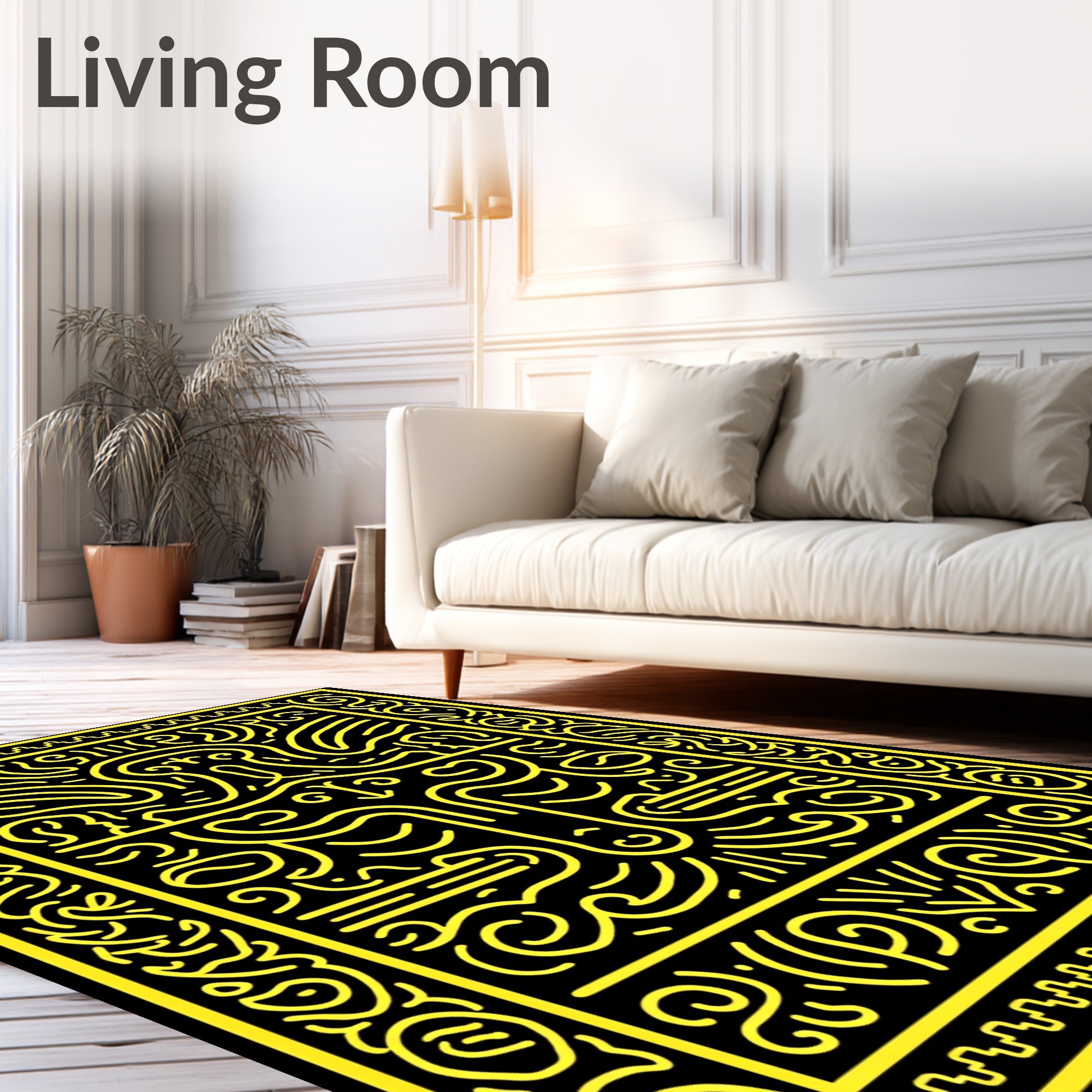 Bold Yellow Organic Abstract Rug