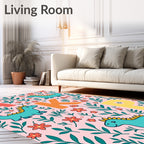 Aqua Dinosaurs Pink Floral Alphabet Rug