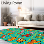 Playful Zebras Teal Animal Arrangement Rug