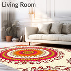 Radiant Orange Pink Sunburst Mandala Rug