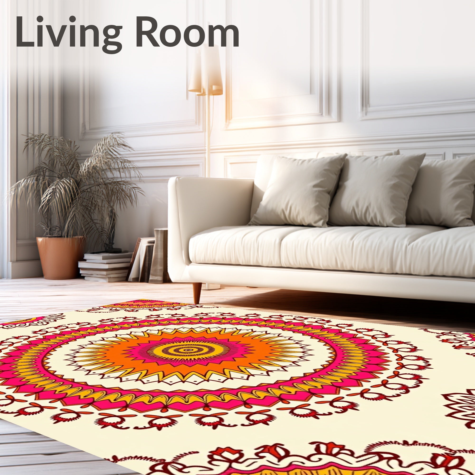 Radiant Orange Pink Sunburst Mandala Rug