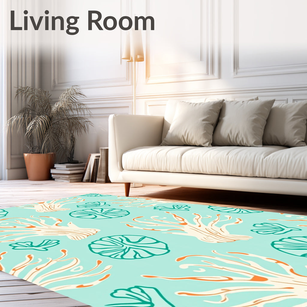 Coastal Coral Turquoise Whimsical Organic Rug