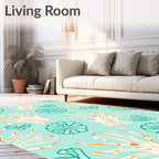 Coastal Coral Turquoise Whimsical Organic Rug