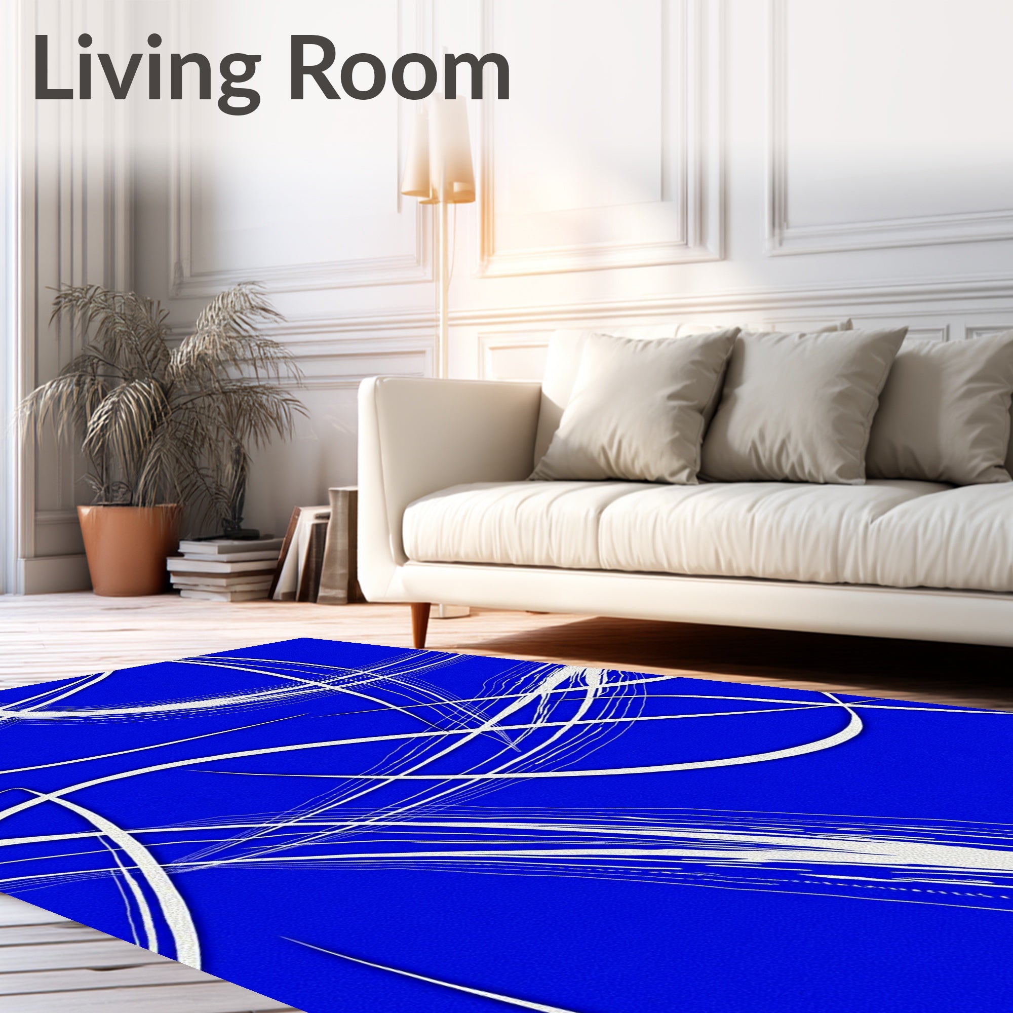 Vibrant Blue White Brushstroke Swirls Rug