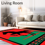 Bold Black Horse Red Green Landscape Rug