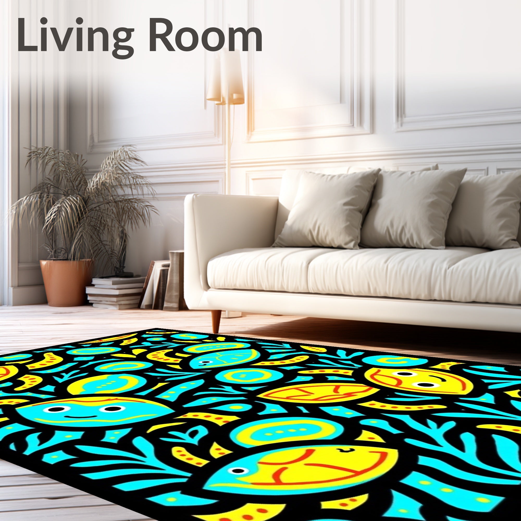 Whimsical Blue Yellow Fish Garden Rug