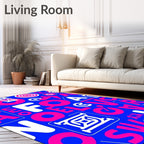 Bold Blue Pink Typographic Collage Rug