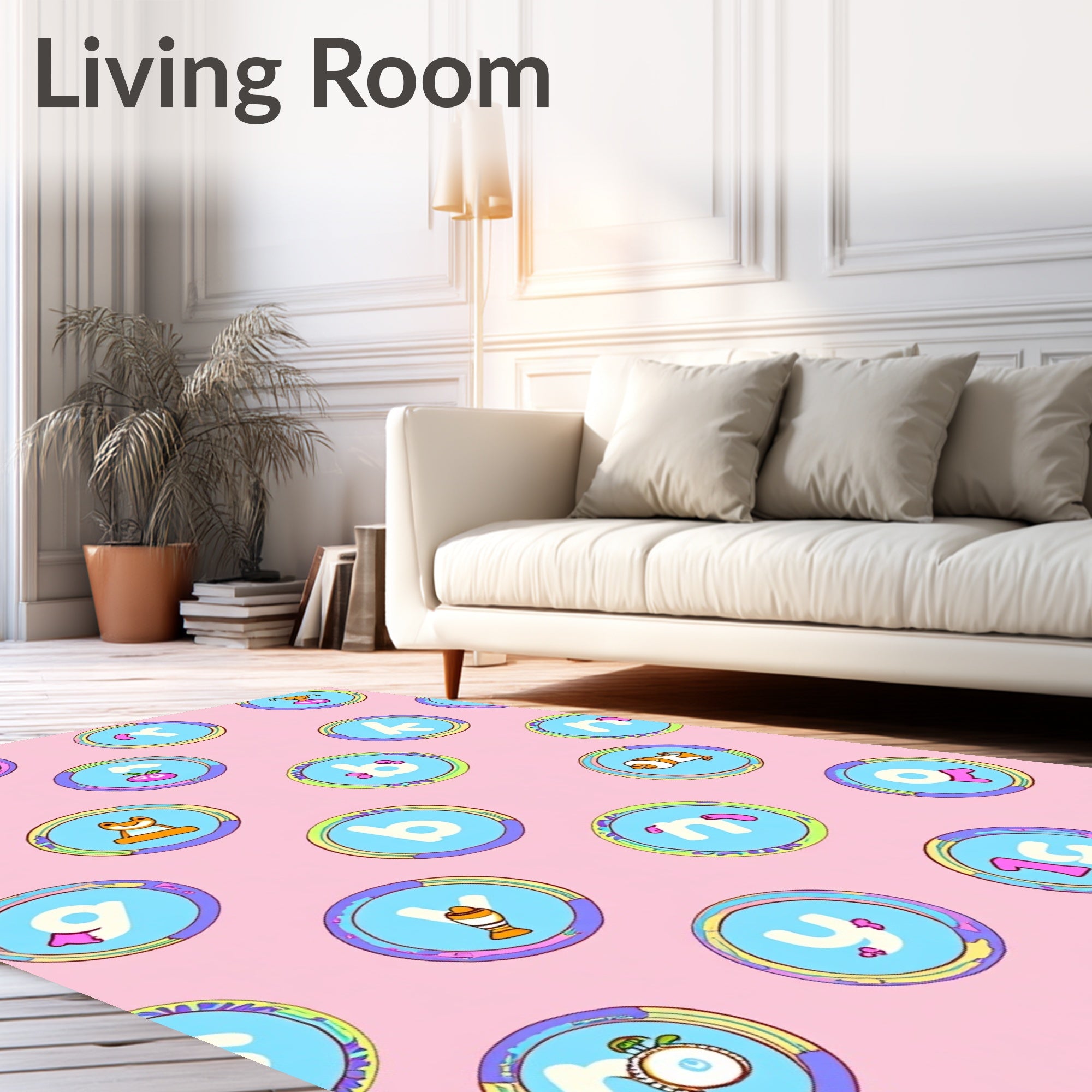 Pastel Circles Alphabet Collage Rug