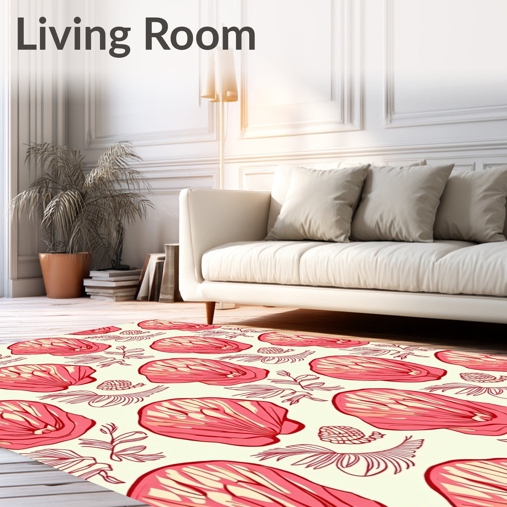 Coral Seashell Botanical Arrangement Rug
