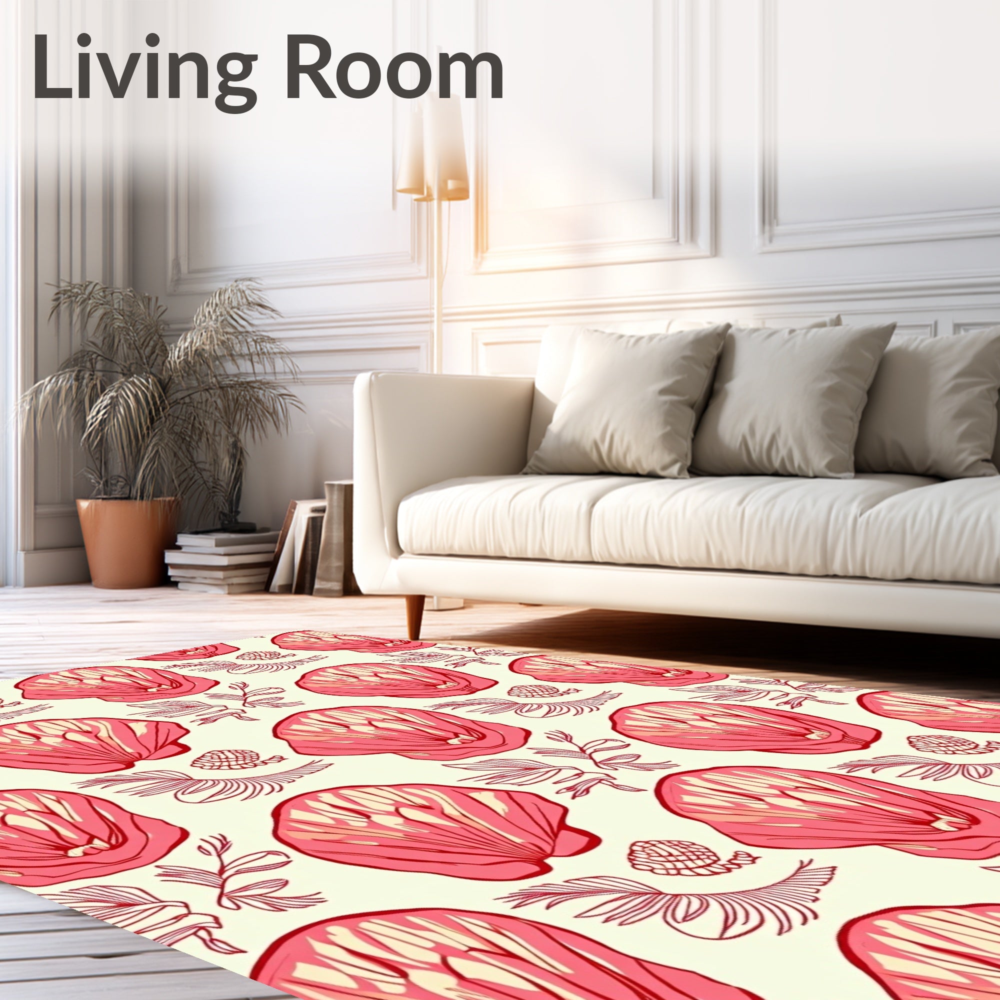Coral Seashell Botanical Arrangement Rug