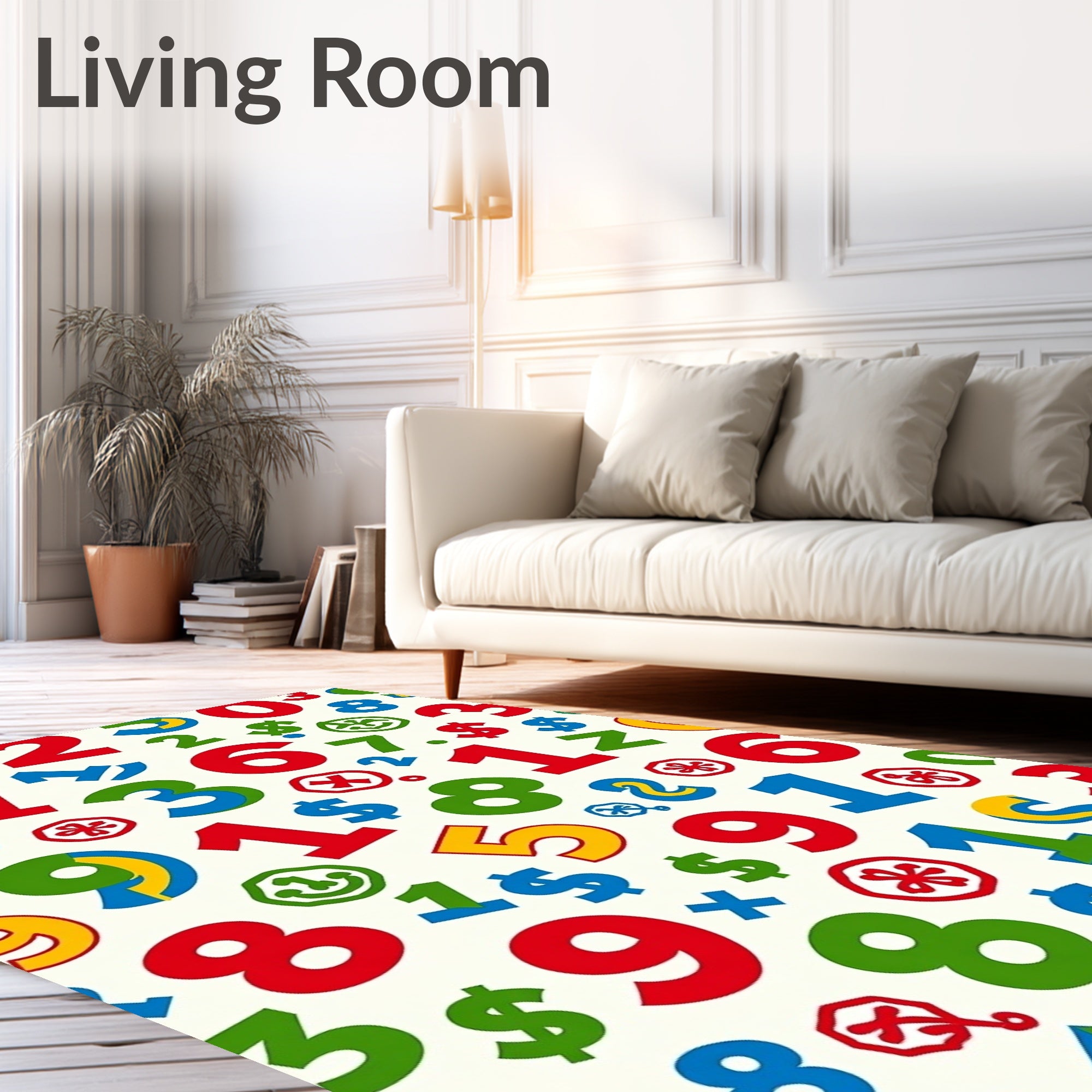 Playful Red Green Blue Number Collage Rug