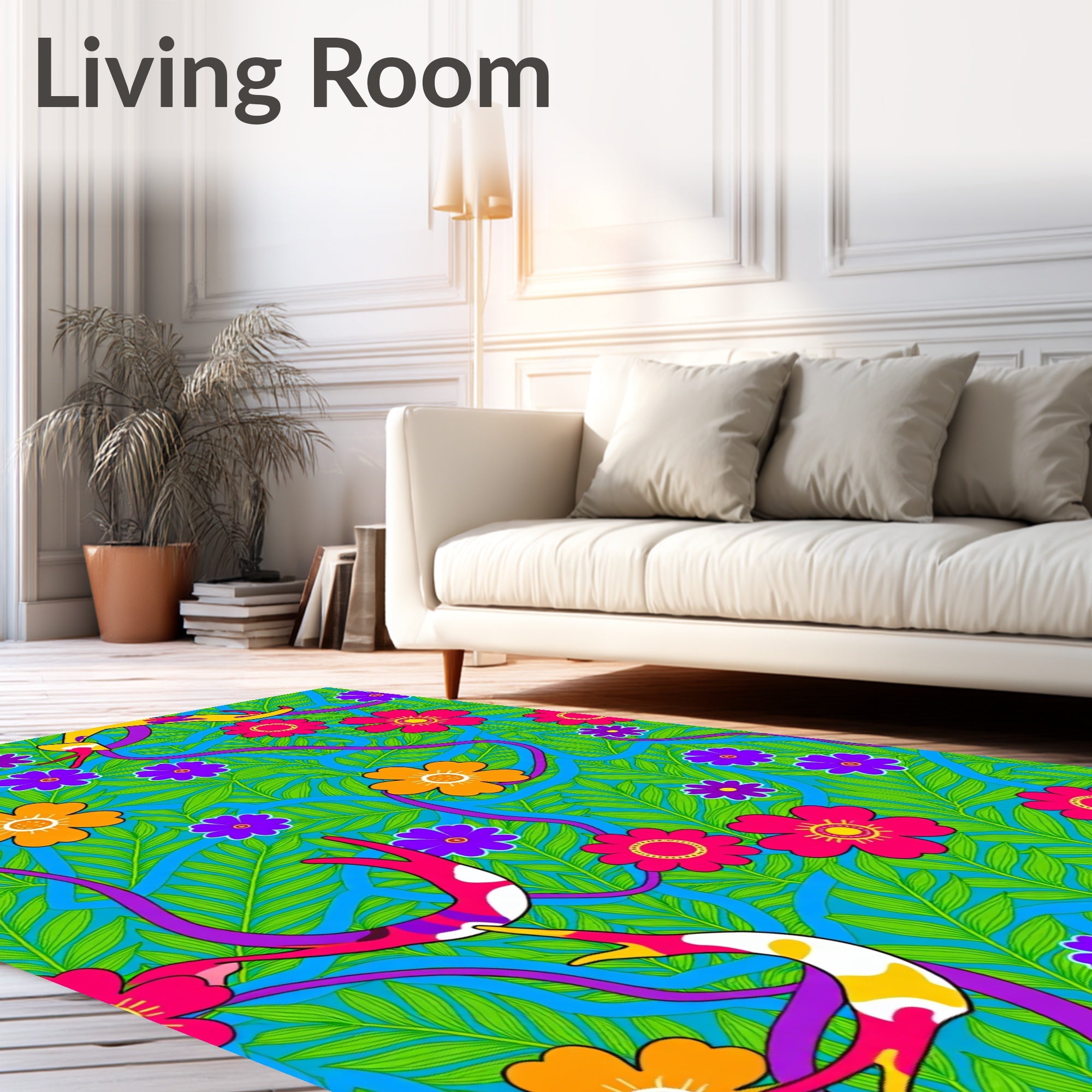 Vibrant Floral Foliage Swirl Rug