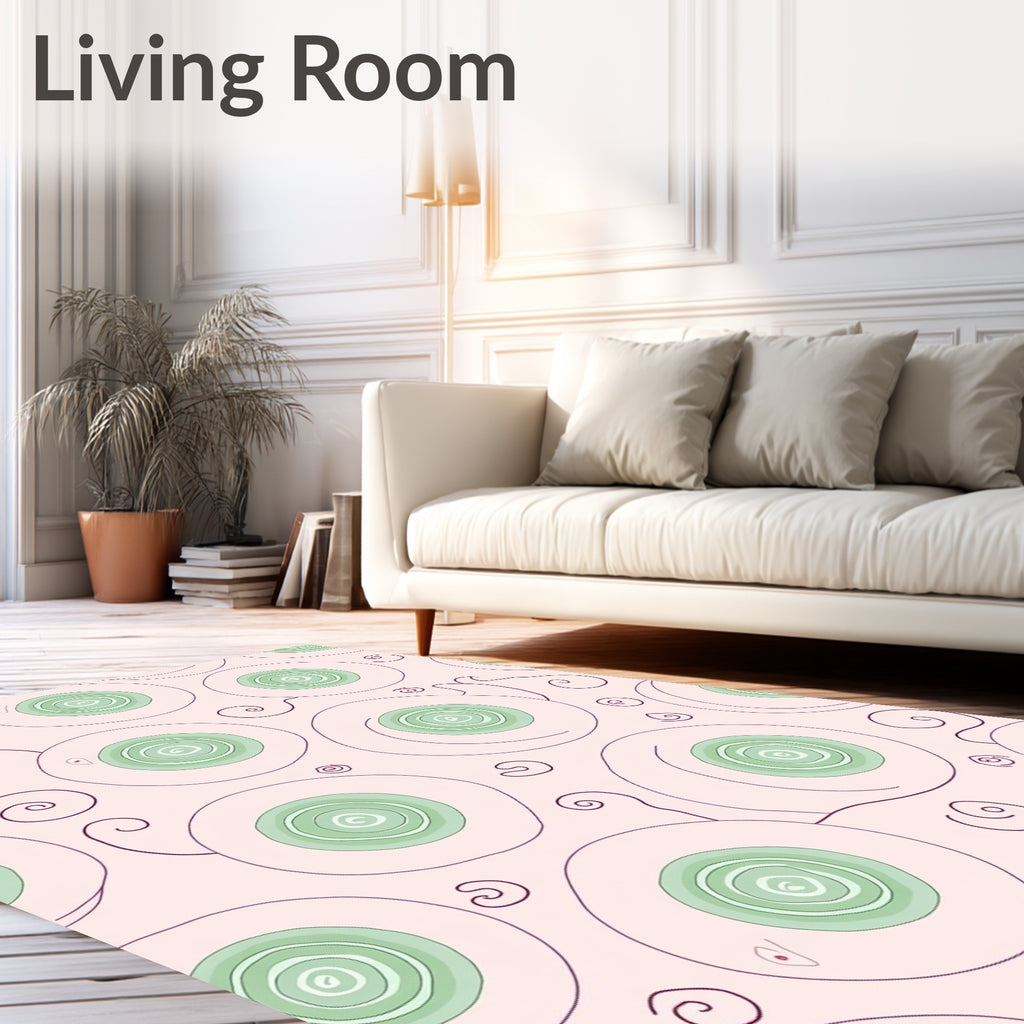 Blush Pink Green Swirl Circles Rug