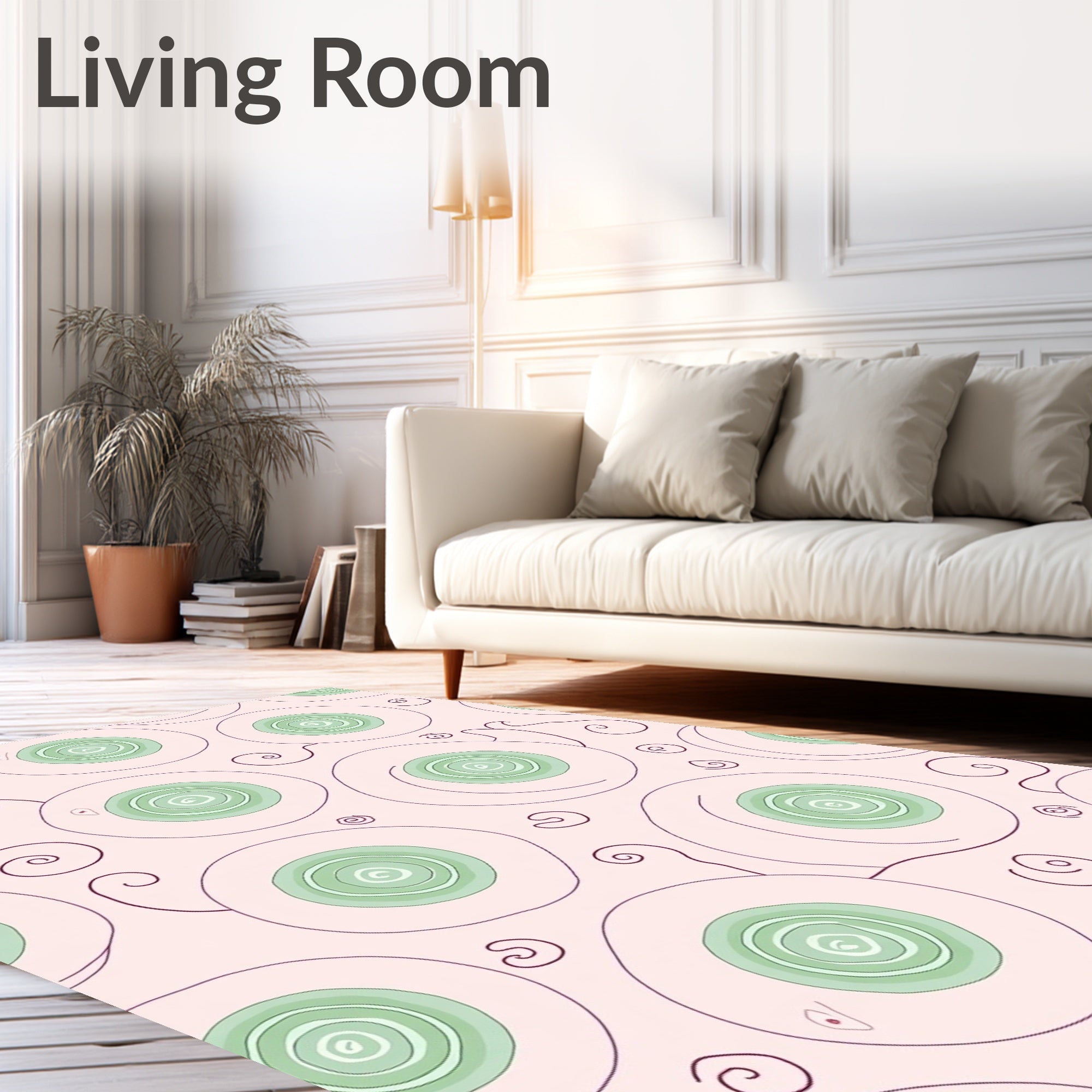 Blush Pink Green Swirl Circles Rug