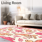 Pink Giraffes Elephants Coral Foliage Rug