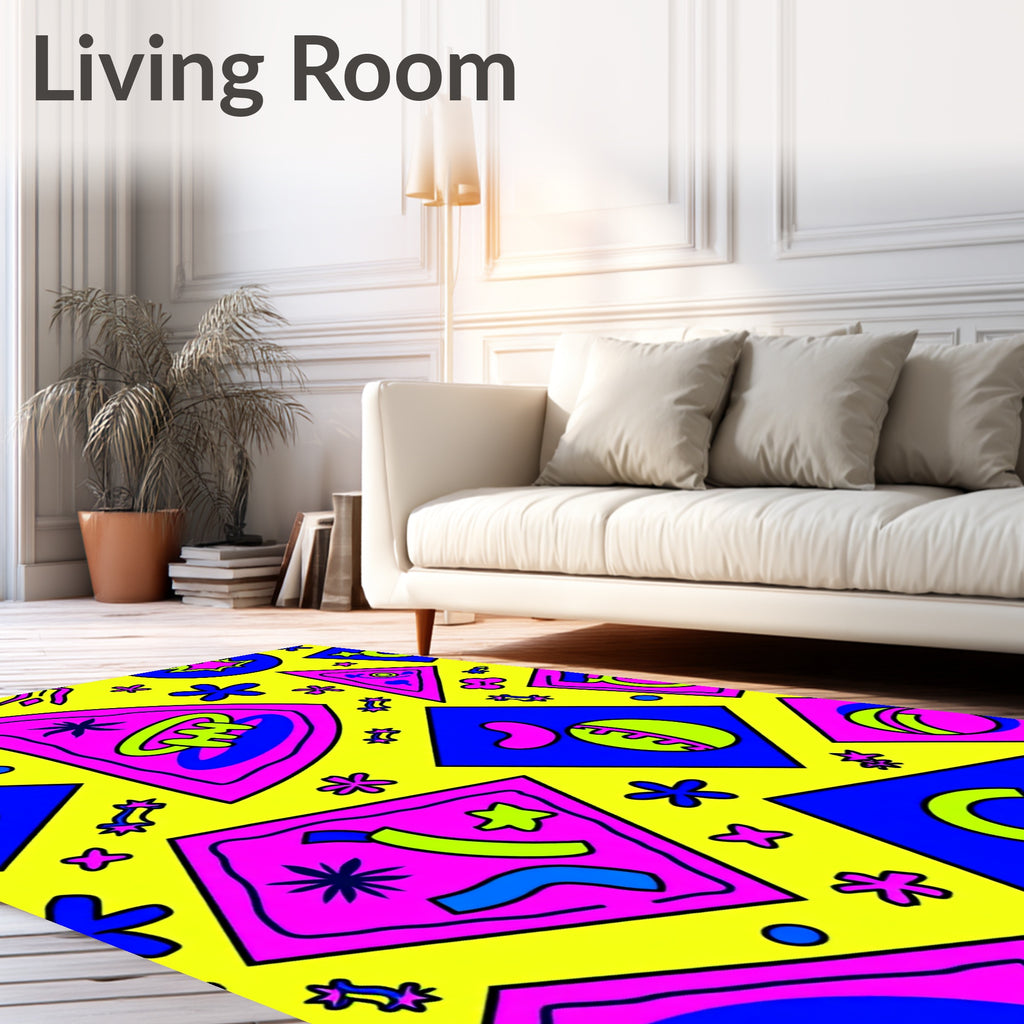 Funky Pink Blue Yellow Geometric Collage Rug
