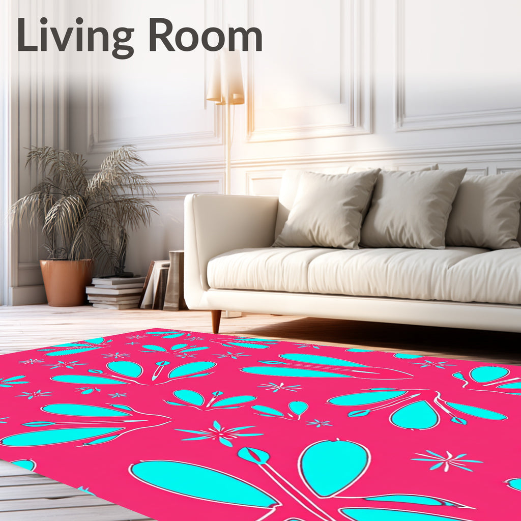 Bright Pink Cyan Floral Abstract Rug