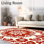 Vibrant Red Floral Sunburst Medallion Rug