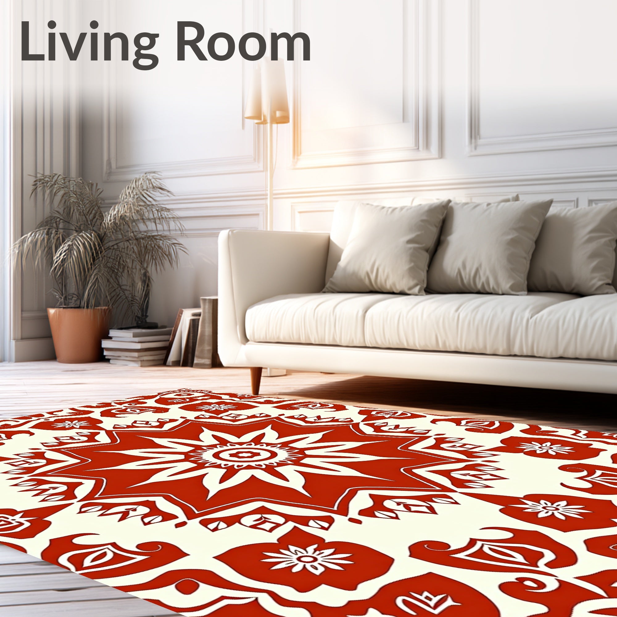 Vibrant Red Floral Sunburst Medallion Rug