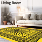Vibrant Yellow Floral Sunburst Border Rug