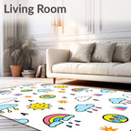 Happy Sun Rainbow Cloud Icon Collection Rug