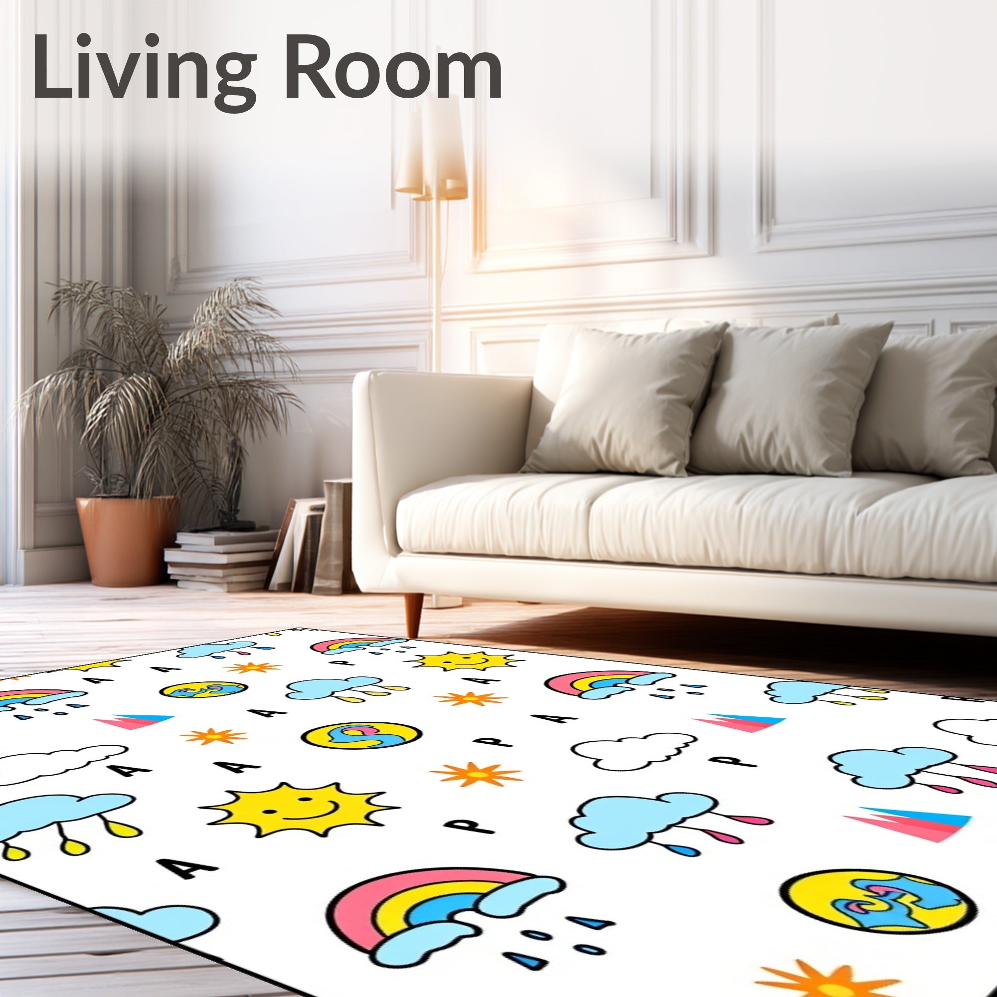 Happy Sun Rainbow Cloud Icon Collection Rug
