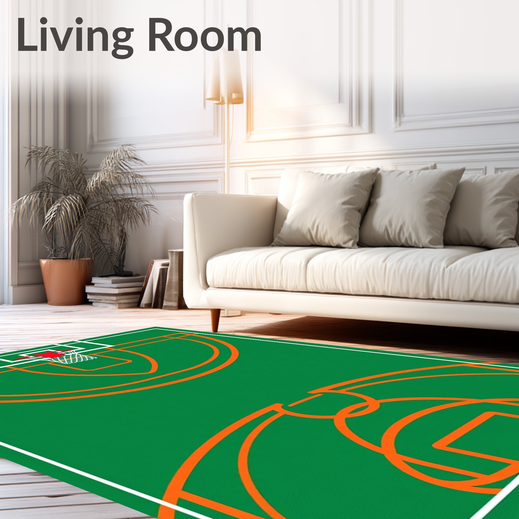 Green Orange Basketball Court Graphic Rug