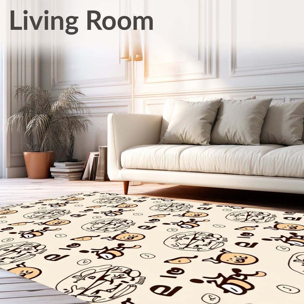 Playful Beige Character Collage Rug