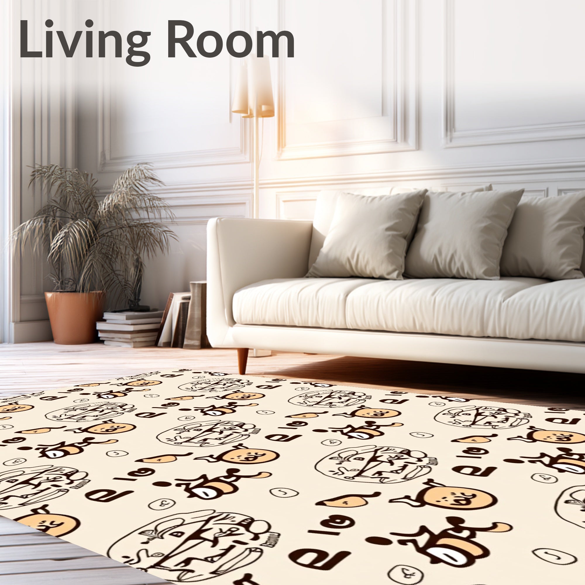 Playful Beige Character Collage Rug