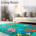 Cute Ocean Friends Coral Reef Scene Rug